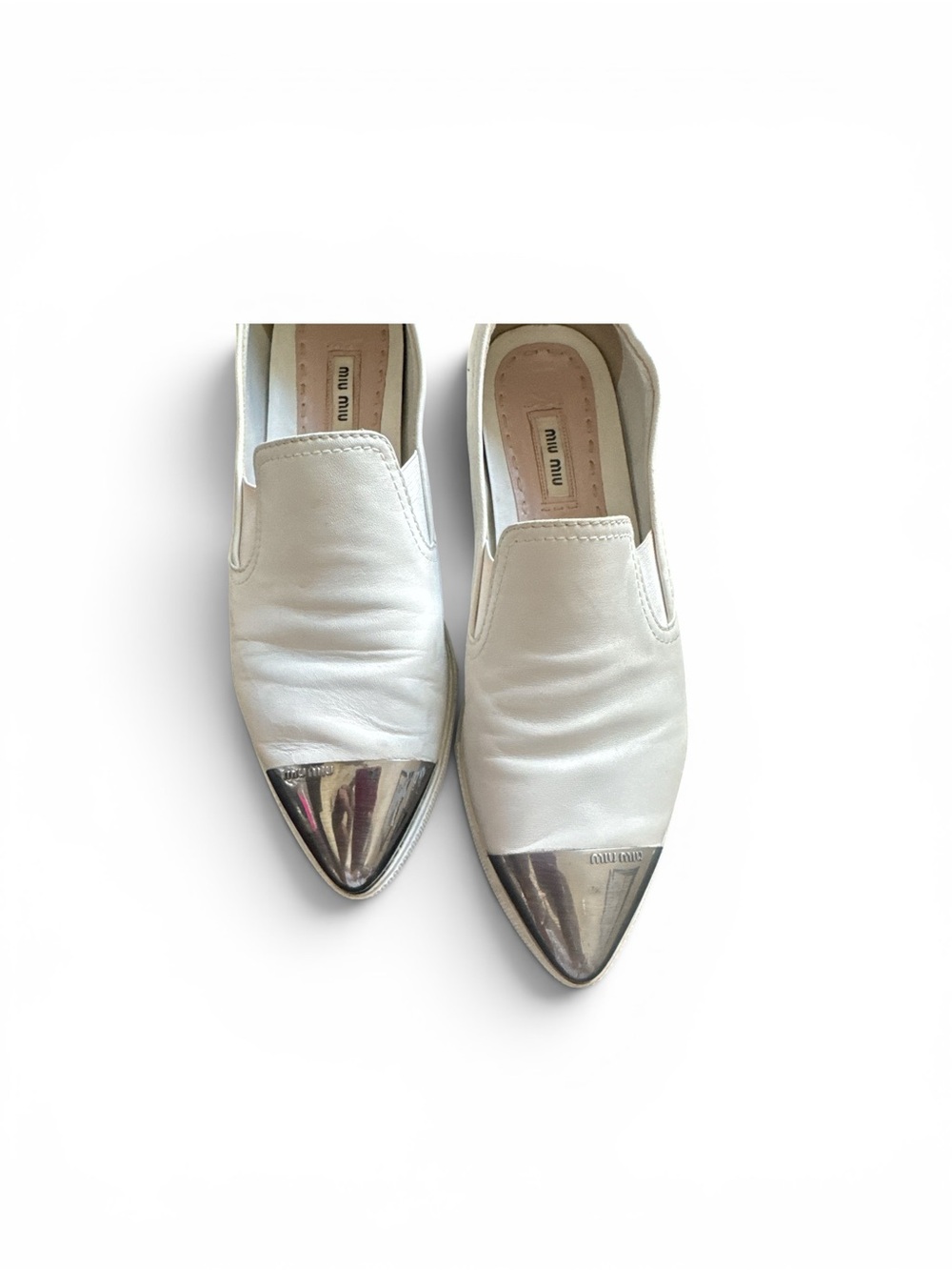 Miu Miu White Leather Slip-On Sneakers  9–1/2